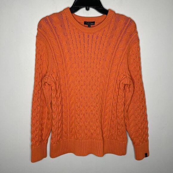 RAG & BONE Sweater Womens Small Orange Aran Pullover Merino Wool Cable Knit - Picture 1 of 13